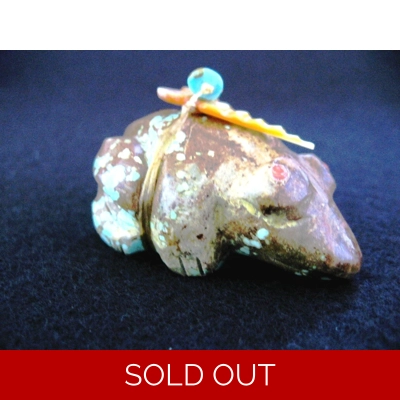 Stabilized Turquoise Frog 2- 1/8 " L x 1 -1/4 " H by Lena Boone Authentic Zuni Art